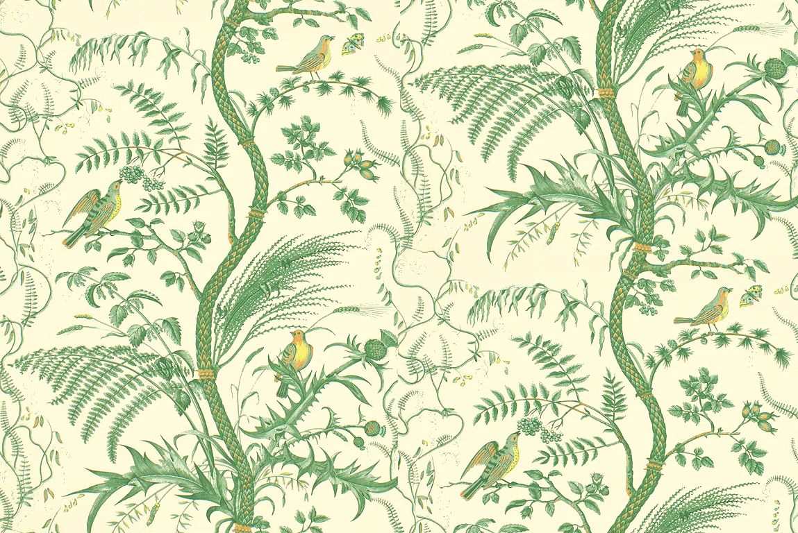 Brunschwig & Fils Bird And Thistle Green Wallpaper | DecoratorsBest | DecoratorsBest
