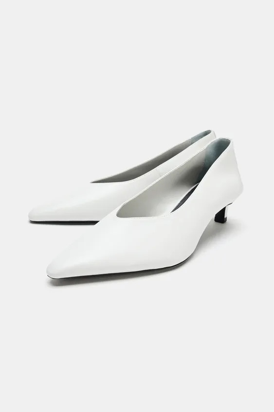 POINTED LEATHER KITTEN HEEL SHOES | Zara US