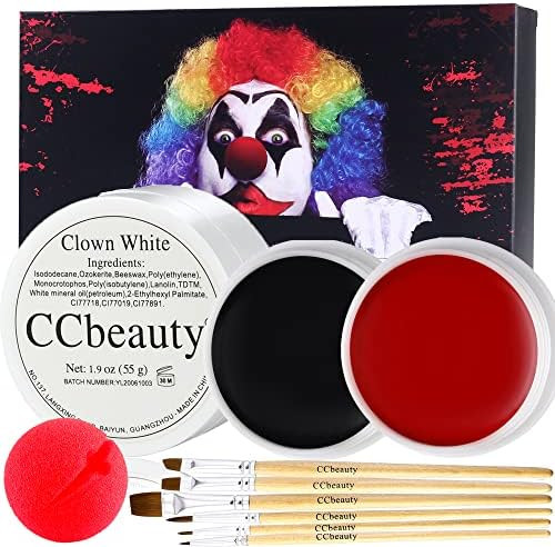 CCbeauty Clown Makeup Kit Professional White Black Red Face Paint Foundation Cream, 6 Brushes,Red No | Amazon (US)