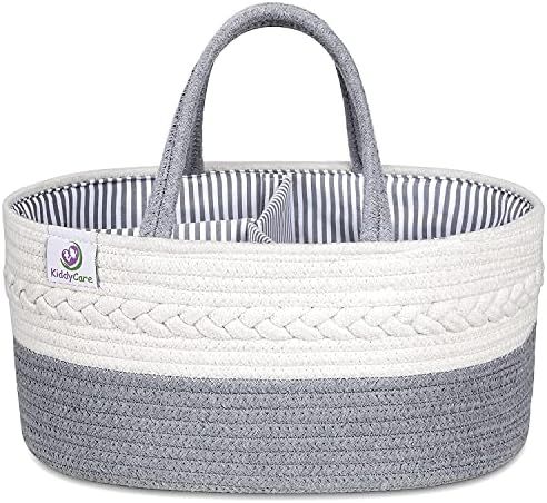 KiddyCare Baby Basket Diaper Caddy Organizer - Stylish Rope Nursery Storage Bin 100% Cotton Canva... | Amazon (US)