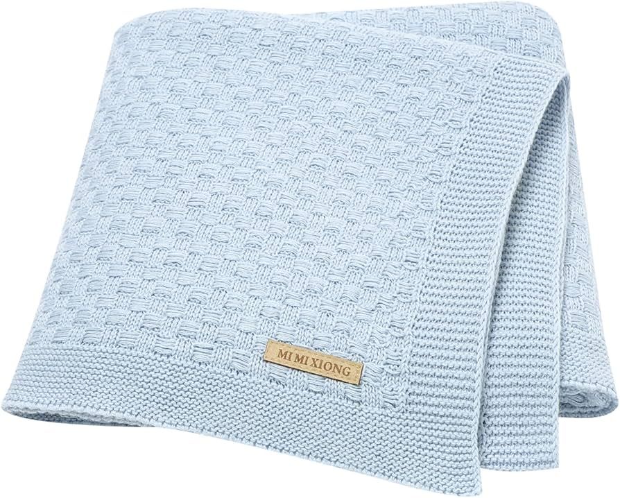 LAWKUL Cable Knit Baby Blanket 100% Cotton Blue Receiving Infant Swaddle Nursery Blankets Crochet... | Amazon (US)