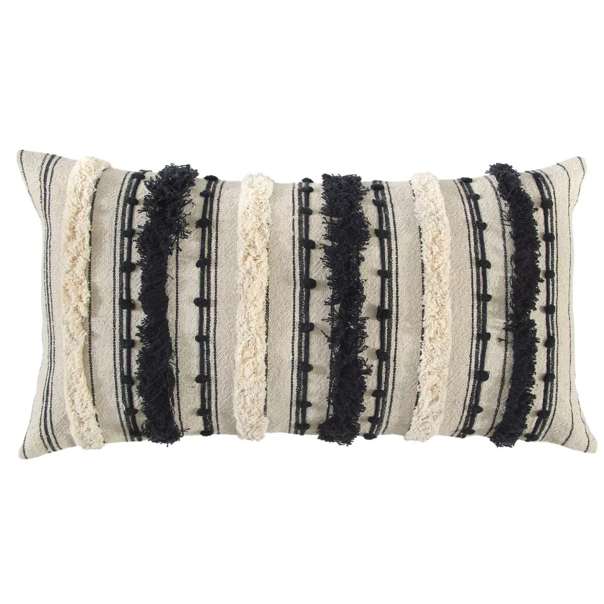14"x26" Oversized Poly-Filled Striped Lumbar Throw Pillow Black/Ivory - Rizzy Home: Nautical Canv... | Target