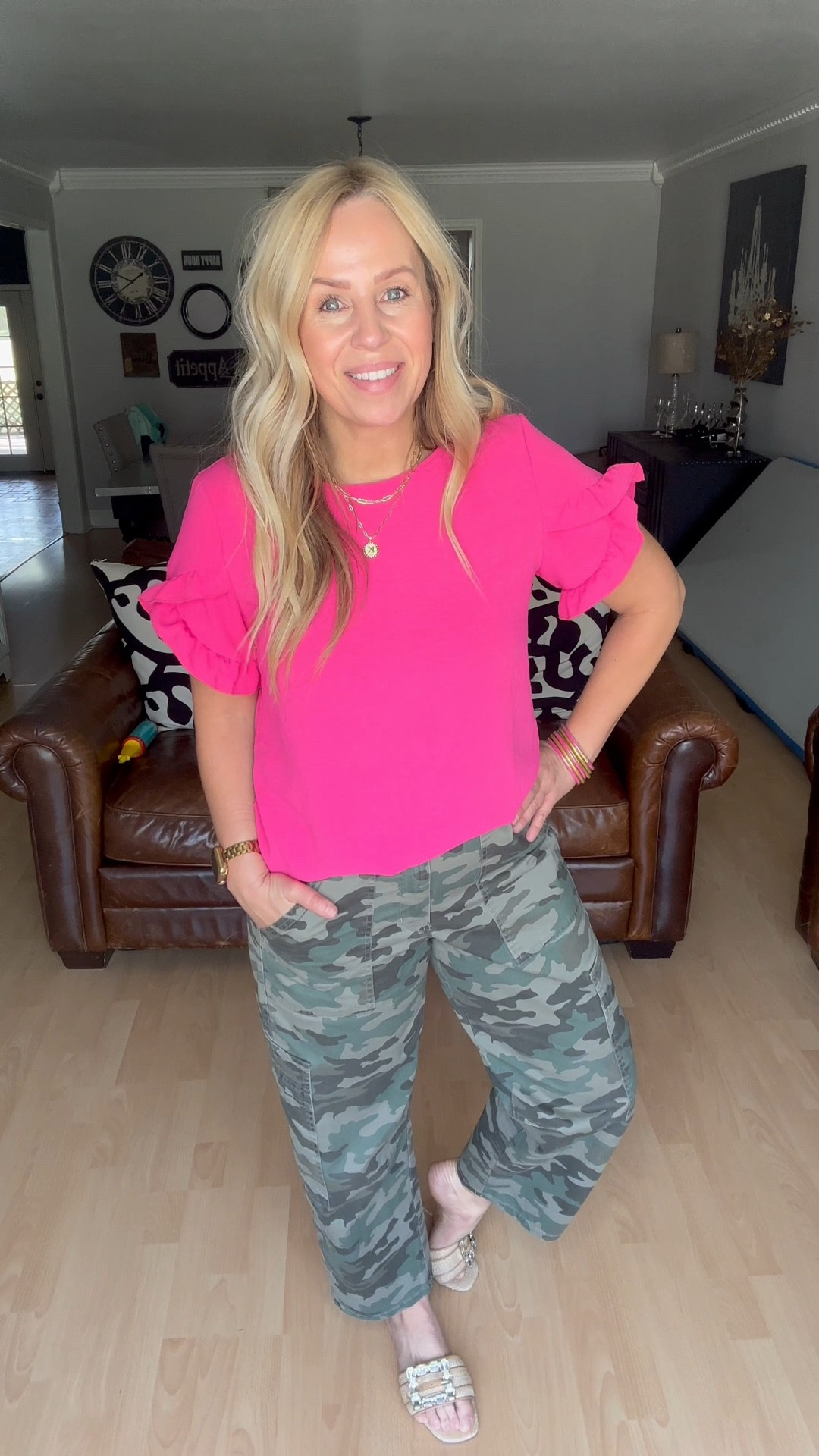 Camo | Barrel Jeans | Cropped | Hot Pink | Ruffles | Teacher | OOTD

#LTKOver40 #LTKStyleTip #LTKShoeCrush