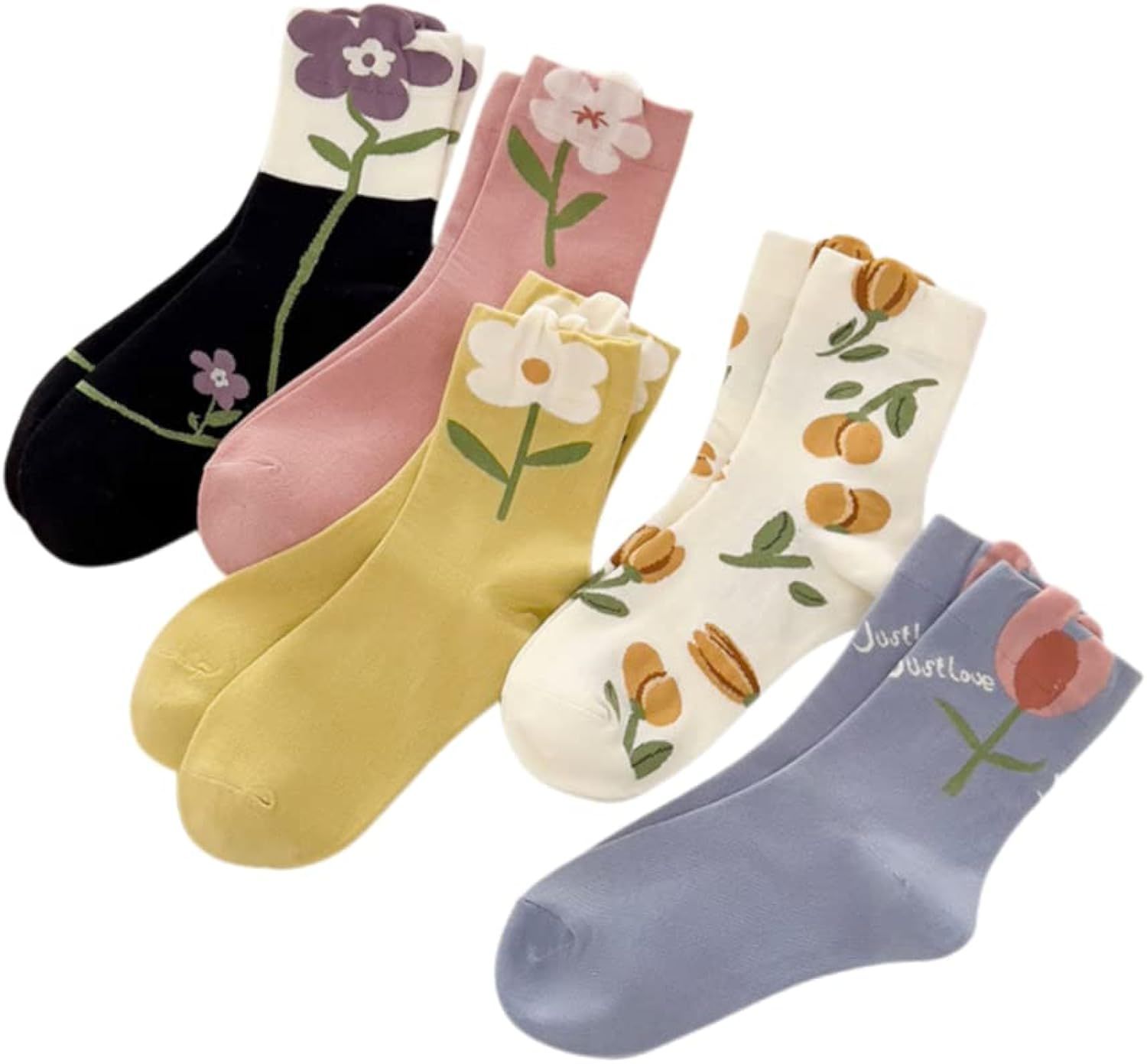 MeganJDesigns Cute Cotton Socks for Women and Girls, 5 Pairs Socks for Sports and Daily Wear | Amazon (US)