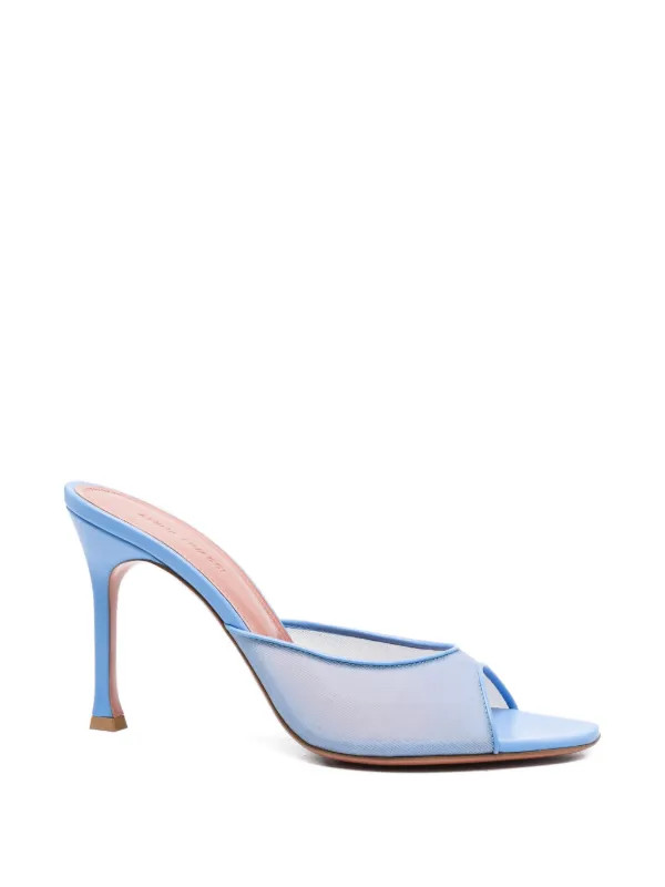 Amina Muaddi Alexa Mesh Blue Sandals | White | FARFETCH | Farfetch Global