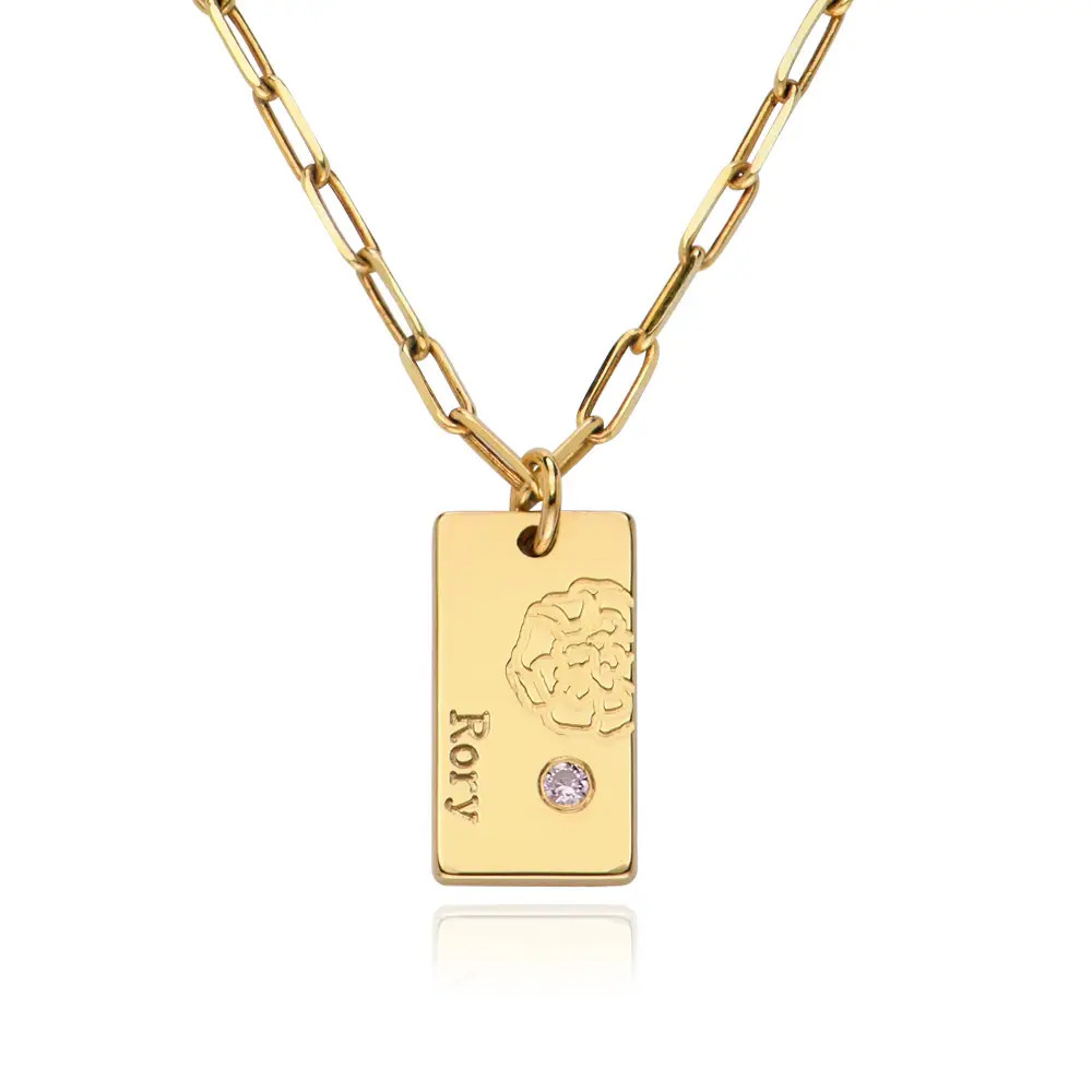 Blossom Birth Flower & Stone Link Necklace in Gold Plating | Theo Grace
