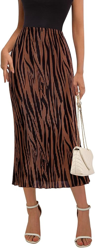 PRETTYGARDEN Women's 2026 Summer High Waist Graphic Print A Line Pleated Long Skirts for Women Trendy Plisse Midi Skirt | Amazon (US)