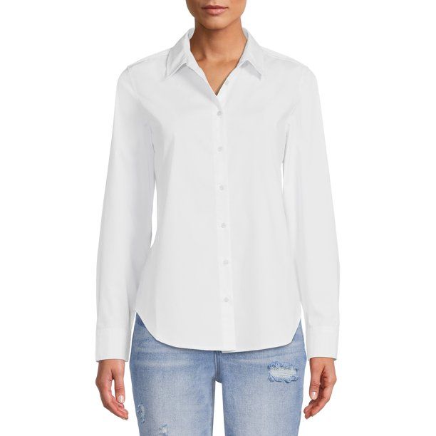 Time and Tru Women's Core Button Front Shirt - Walmart.com | Walmart (US)