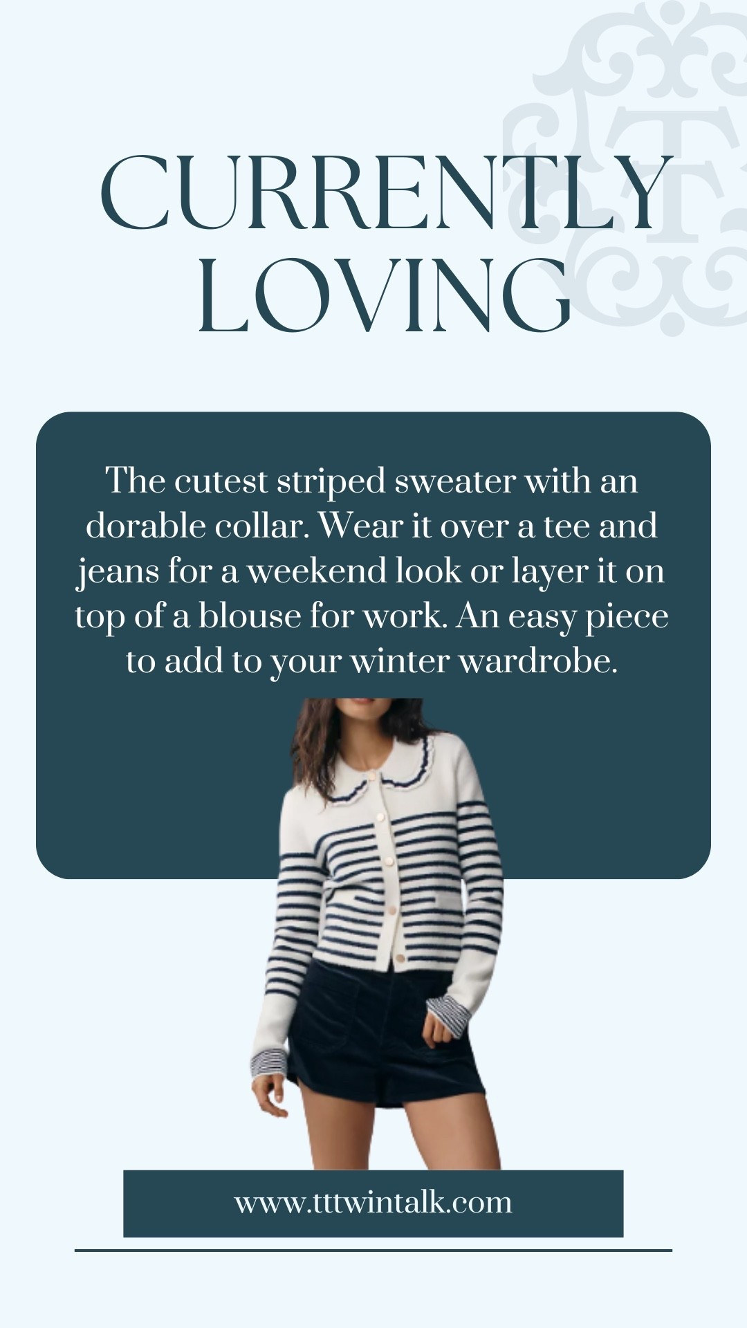The cutest striped sweater with an dorable collar. Wear it over a tee and jeans for a weekend look or layer it on top of a blouse for work. An easy piece to add to your winter wardrobe.

#LTKMidsize #LTKOver40 #LTKSeasonal
