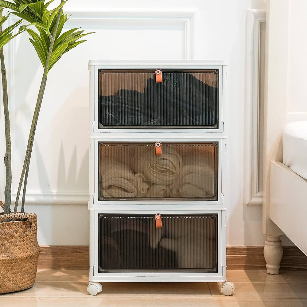 Contenedores de almacenamiento apilables de 3 niveles, cajas de almacenamiento de plástico de 23... | Amazon (US)