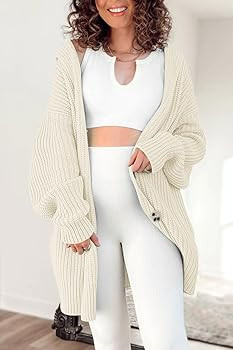 LILLUSORY Womens 2023 Long Sleeve Slouchy Soft Cable Knit Cardigan Open Front Button Chunky Overs... | Amazon (US)
