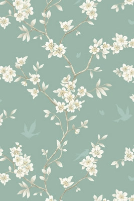 Marine Green Hanami Trail Chinoiserie Unpasted Wallpaper | Anthropologie (US)