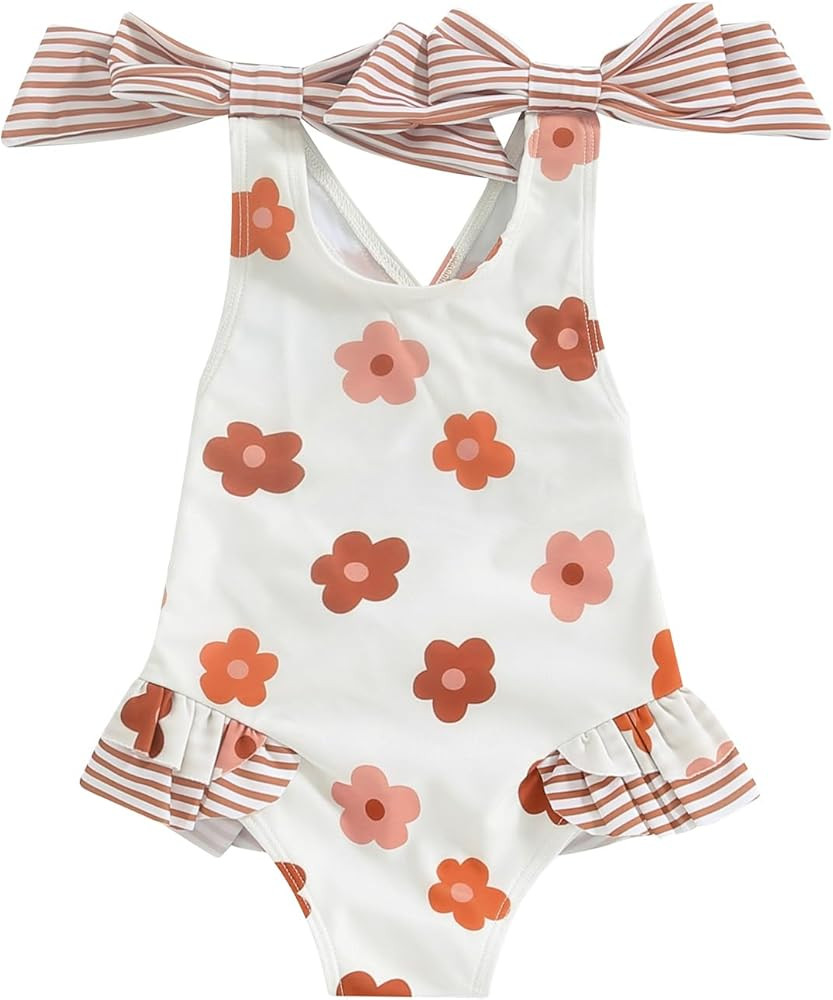 Toddler Kids Girl One Piece Swimsuit Floral Sleeveless Backless Swimwear Bowknot Ruffled Bathing ... | Amazon (US)