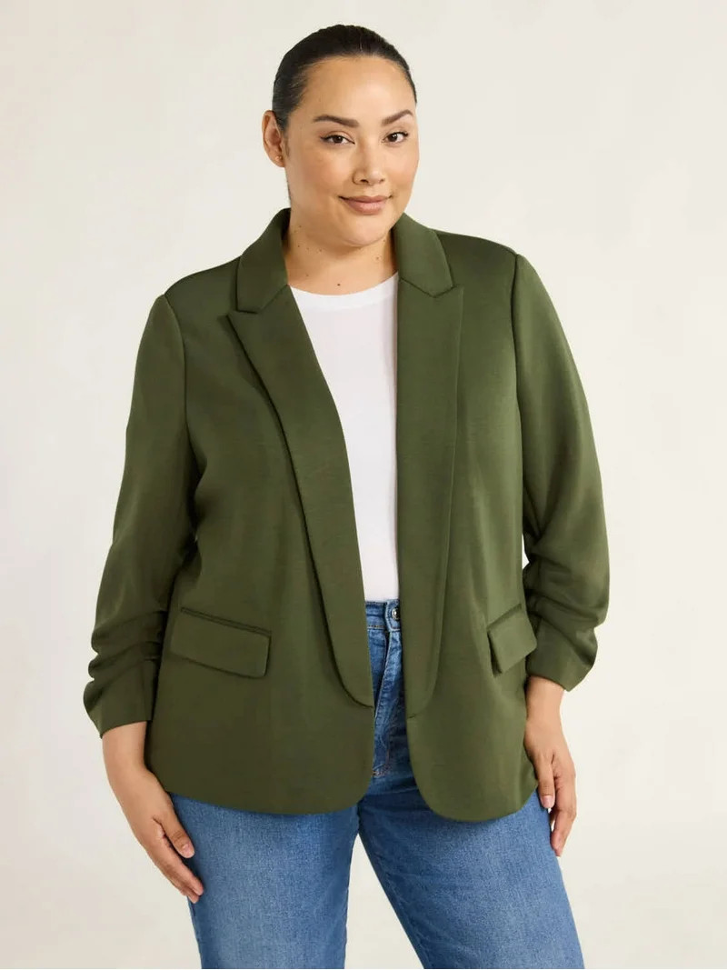 Scoop Women's and Women’s Plus Relaxed Ultimate ScubaKnit Blazer with Scrunch Sleeves, Sizes XS... | Walmart (US)