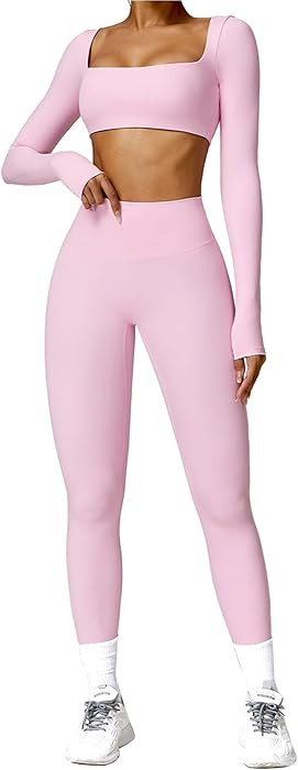 ABOCIW Workout Sets for Women 2 Piece Twist Front Long Sleeve Crop Tops High Waist Flared Legging... | Amazon (US)