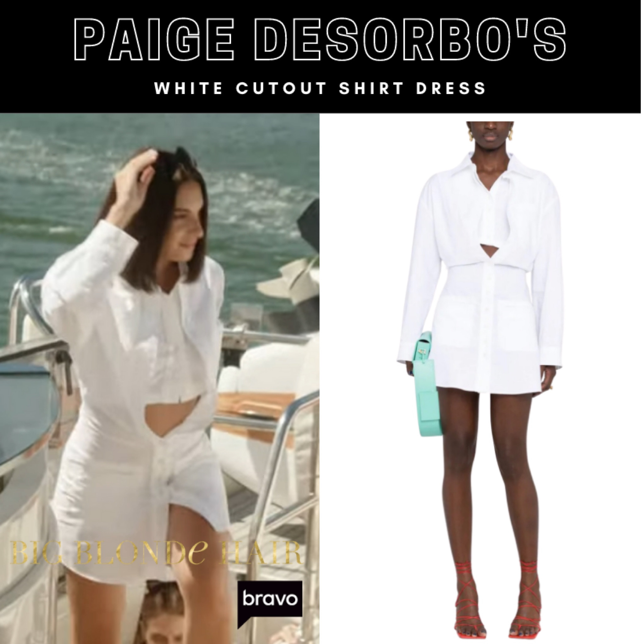 Shirt Stuff // Get Details On Paige DeSorbo's White Cutout Shirt Dress With The Link In Our Bio #SummerHouse #PaigeDeSorbo 