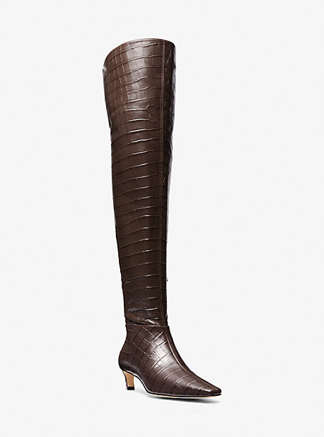Cosmo Crocodile Embossed Leather Kitten Boot | Michael Kors CA