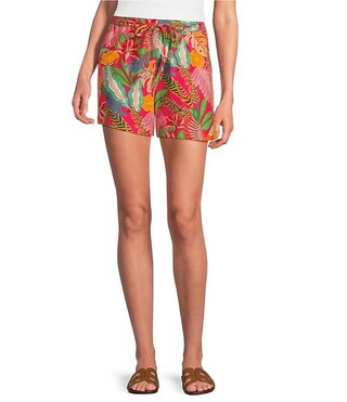 Gibson & Latimer Woven Tropical Print High Rise Elastic Drawstring Waist Coordinating Shorts | Di... | Dillard's