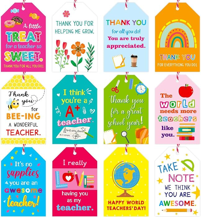 Thank You Teachers Tags with String 60Pcs Gifts Hanging Tag Labels for Teachers Appreciation Week... | Amazon (US)