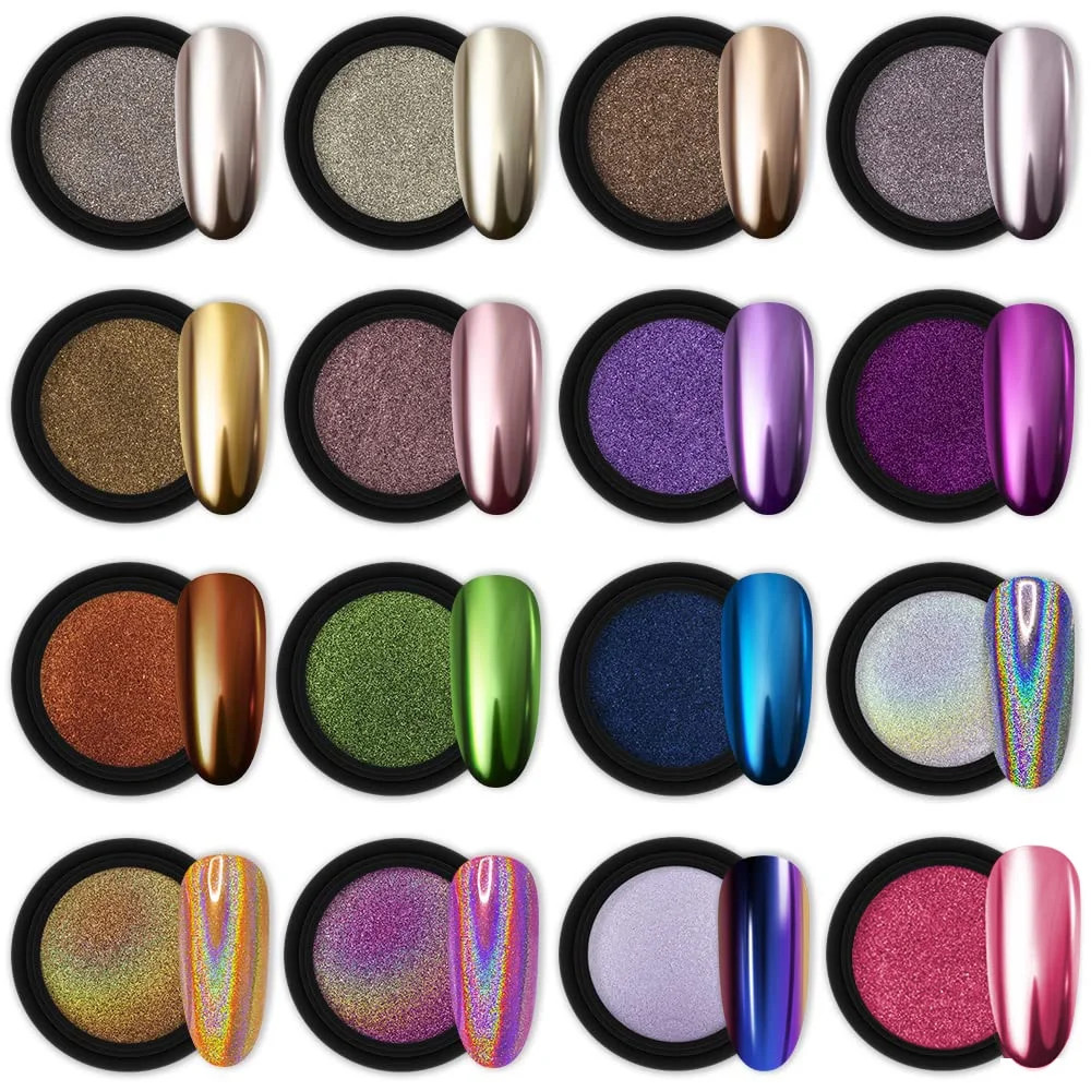 Rongsi 16 Jars Chrome Nail Powder Metallic Mirror Effect Holographic Aurora Chameleon Pigment 1g/... | Walmart (US)