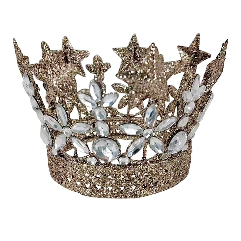 Bronze Metal Glitter & Jeweled Crown, 3" | At Home