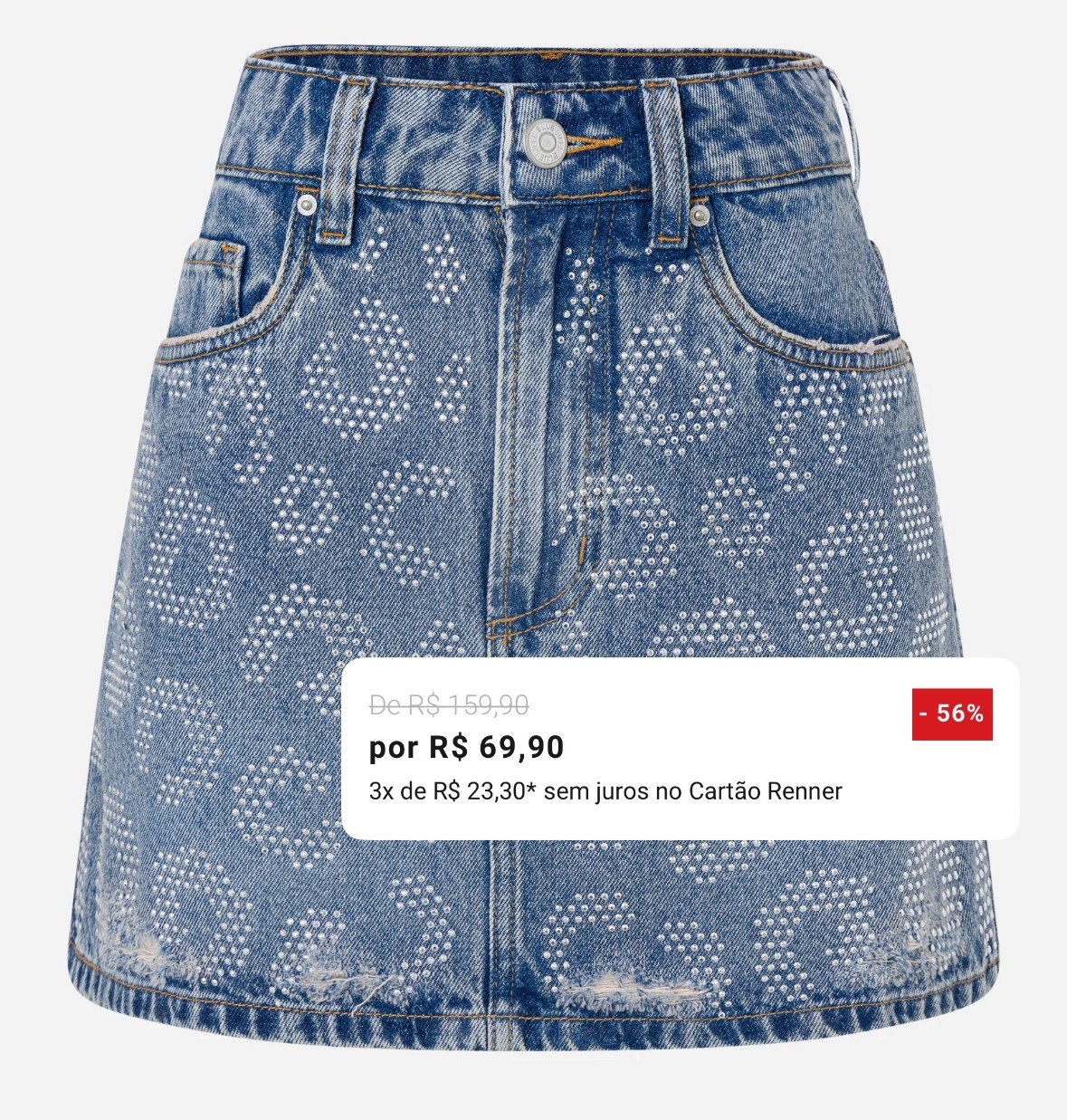 Saia Cintura Alta em Jeans Animal Print e Brilhos Aplicados

por R$ 69,90 
ou 2x de R$ 34,95
🛒 bit.ly/4lApGRX

Por tempo limitado na Renner

#LTKpromo #LTKbrasil #LTKhome