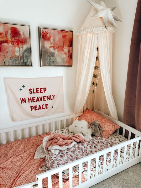 Sleep in Heavenly Peace Banner
Toddler bedroom design 
Pinkmas Decorations
Montessori Floor Bed Design
#HunnyPrints @HunnyPrints #ad 

#LTKkids #LTKHoliday #LTKhome