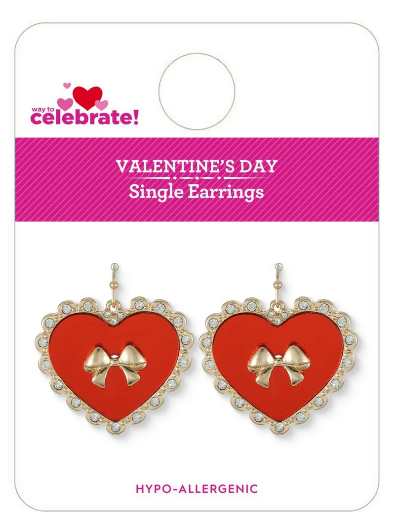 Way to Celebrate Valentine's Day Bright Red Heart and Bow Earrings, 1 Pair | Walmart (US)