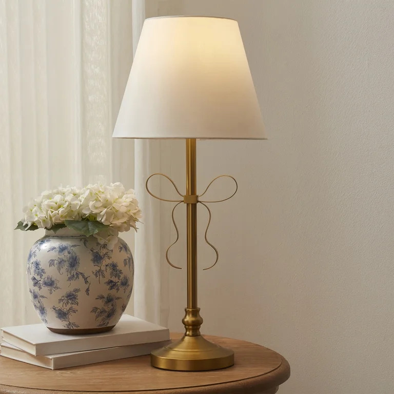 My Texas House 24 in Gold Metal Bow Table Lamp with White Shade | Walmart (US)