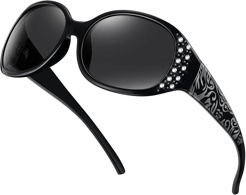 HAOLOTA Polarized Sunglasses for Women, Rhinestone Wrap Around Sunglasses with UV400 Protection | Amazon (US)