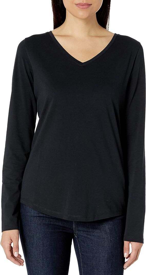 Amazon Essentials Women's Classic-Fit 100% Cotton Long-Sleeve V-Neck T-Shirt | Amazon (US)
