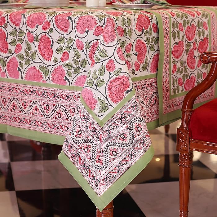 Labhanshi Indian Handblock Print Floral Cotton Rectangle 72x135 Inch 10-Seater Dining Tablecloth|... | Amazon (US)