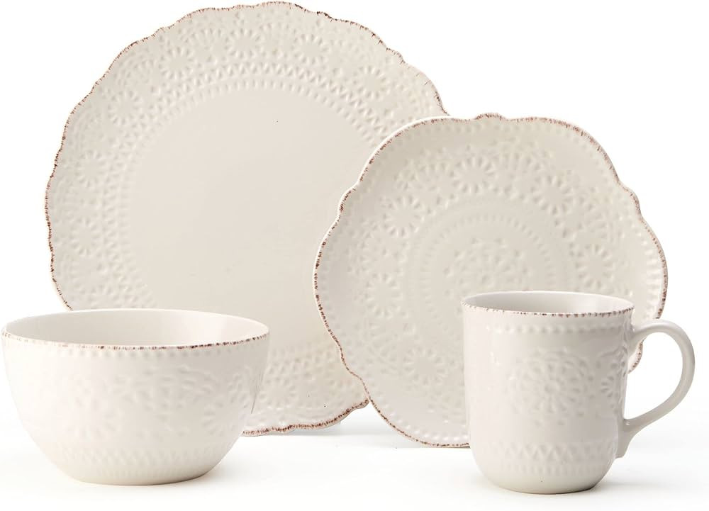 Pfaltzgraff 5143149 Chateau Cream 16-Piece Stoneware Dinnerware Set, Service for 4, Off White | Amazon (US)