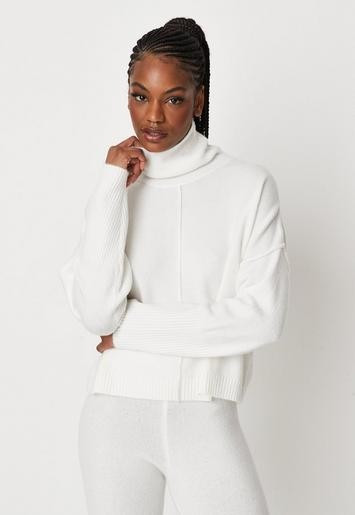 Missguided - Recycled White Co Ord Seam Front Roll Neck Jumper | Missguided (UK & IE)