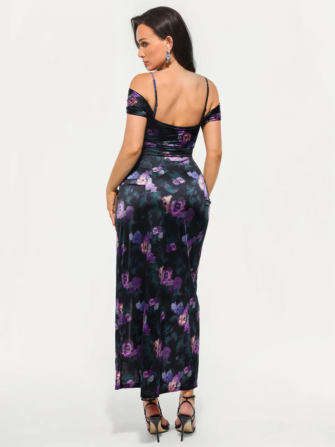 Shapewear Off Shoulder Shine Ruched Sculpting Maxi Dress | Popilush