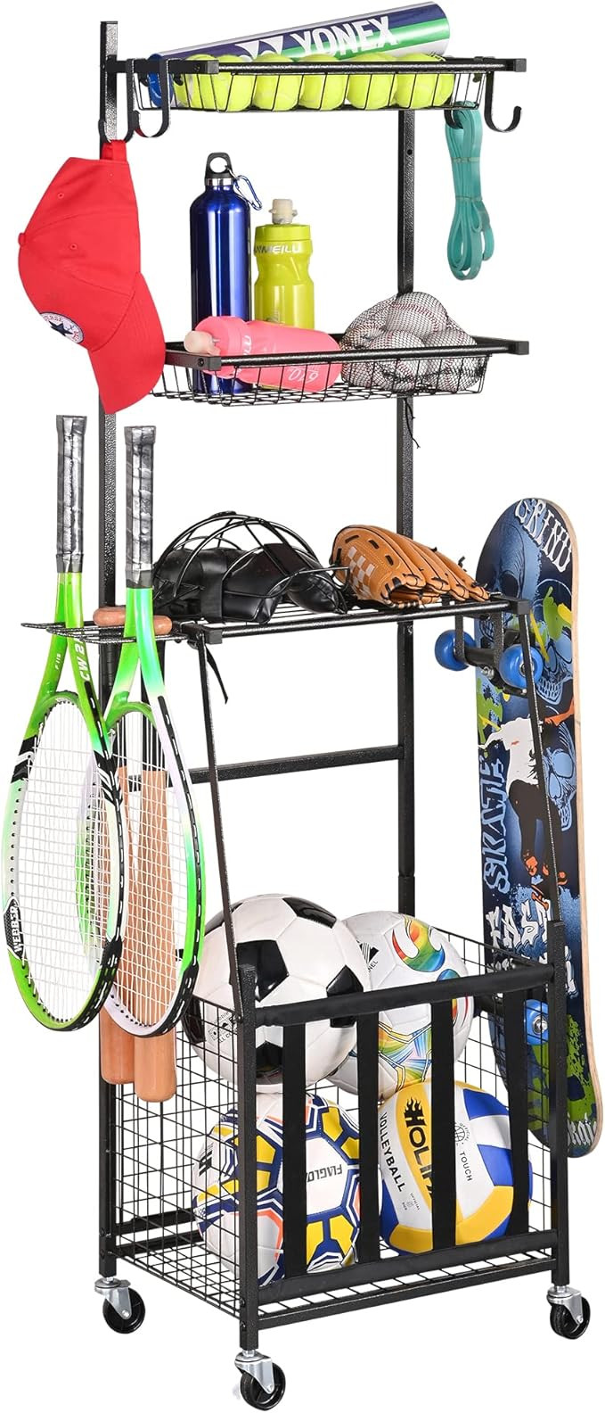 PLKOW Sports Equipment Storage for Garage, Indoor/Outdoor Sports Rack for Garage, Ball Storage Ga... | Amazon (US)