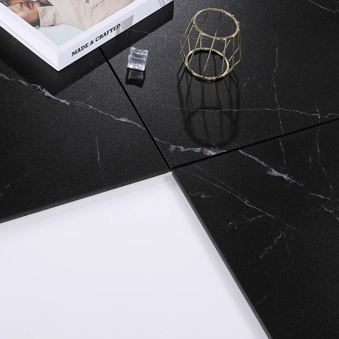 Longo Black 12" x 24" Marble Look Matte Porcelain Tile | Wayfair North America