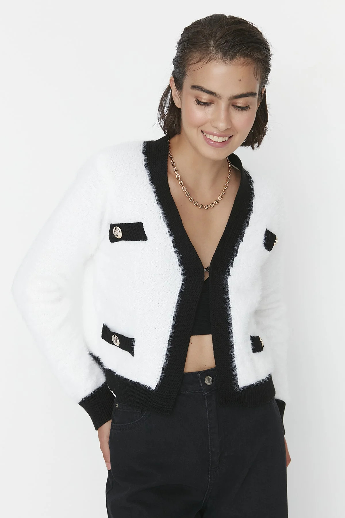 Trendyol Women Regular Fit Basic Crew Neck Knitwear Cardigan - Walmart.com | Walmart (US)