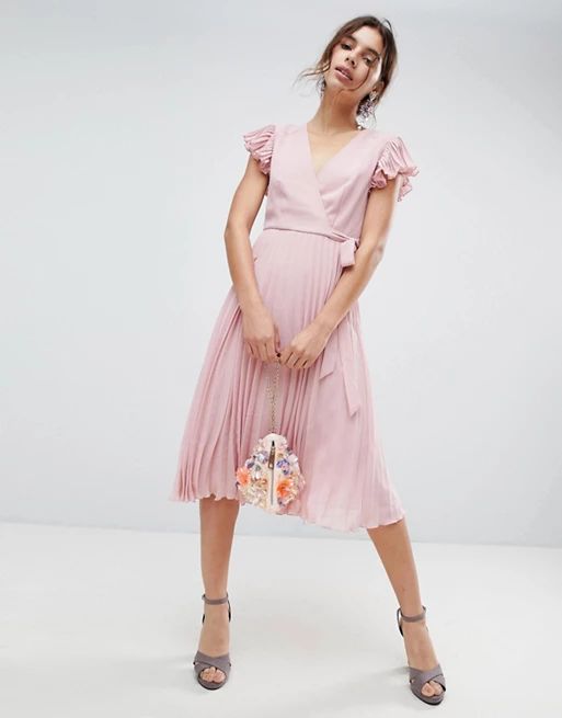 ASOS Pleated Midi Dress with Flutter Sleeve | ASOS US