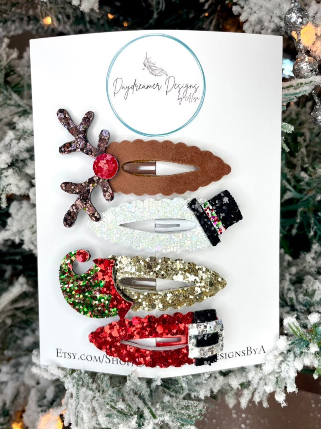 Christmas Handmade Embellished Glitter Hair Clips Reindeer Snowman Elf Santa Barrettes Girls Holi... | Etsy (US)