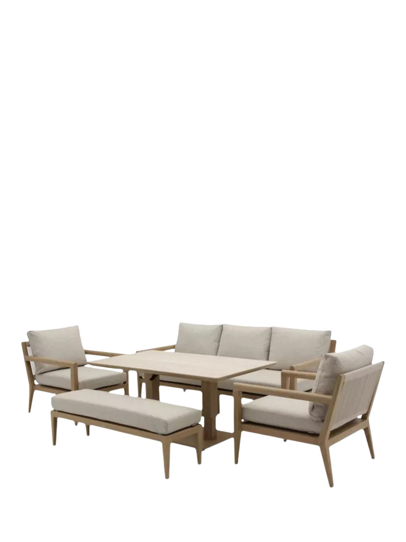 Bramblecrest Maine 7-Seater Garden Lounging Set with Height-Adjustable Table, Wood Effect | John Lewis (UK)