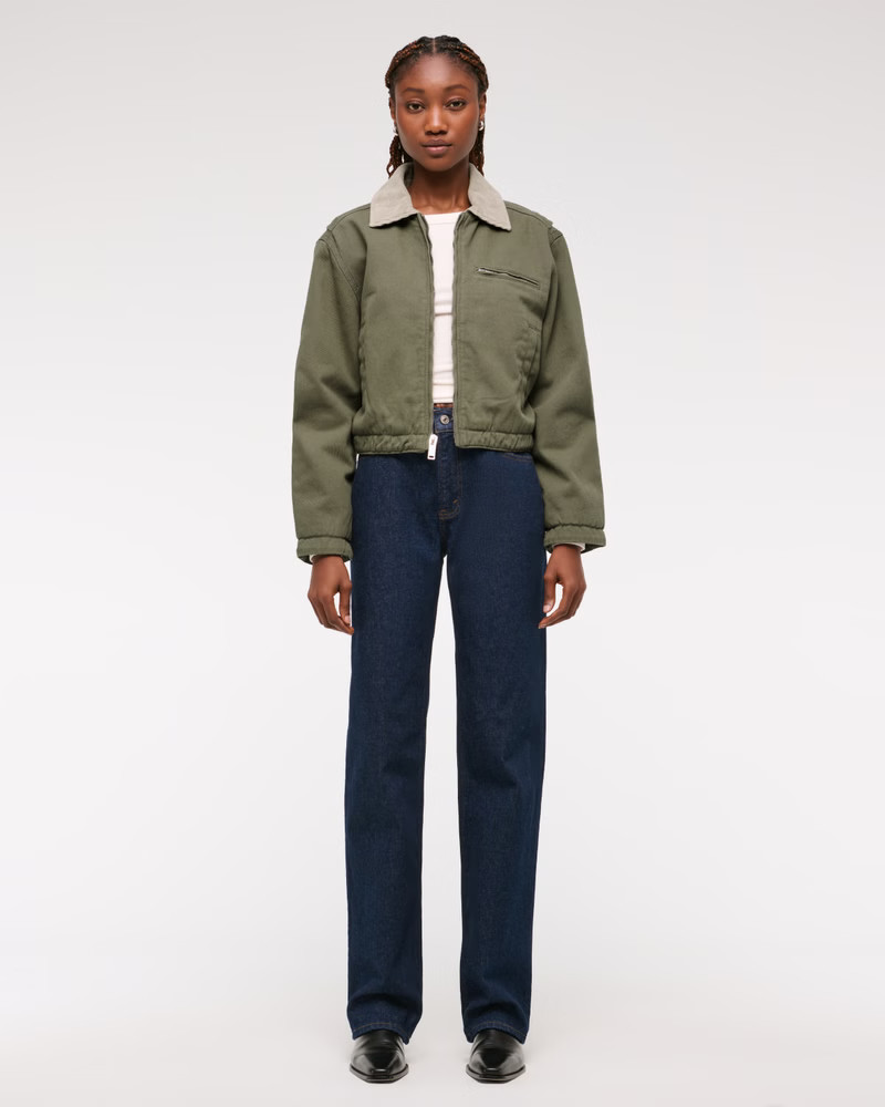 Cropped Twill Workwear Jacket | Abercrombie & Fitch (US)