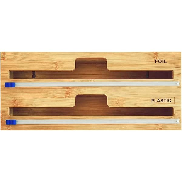 BICHUEN 2 in 1 Wrap Dispenser with Cutter and Labels,Bamboo Wood Dispenser with Slide Cutter.Plastic | Amazon (US)