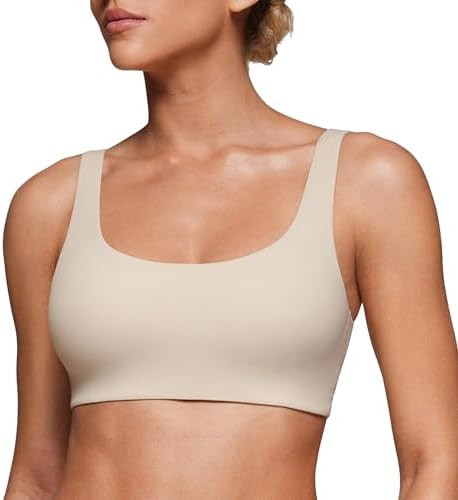 CRZ YOGA Softhold Double Lined U Back Bralette - Womens Scoop Neck Lounge T-Shirt Everyday Bras S... | Amazon (US)