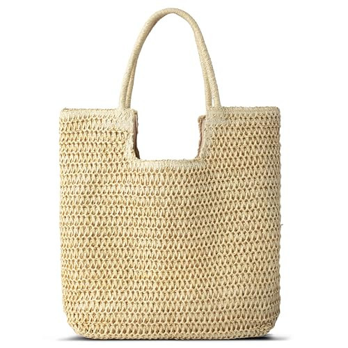 TOBEHIGHER Straw Beach Bags for Women - Summer Woven Tote Bag Shoulder Handbags, Large Beach Bag for Women for Holiday, White | Amazon (US)