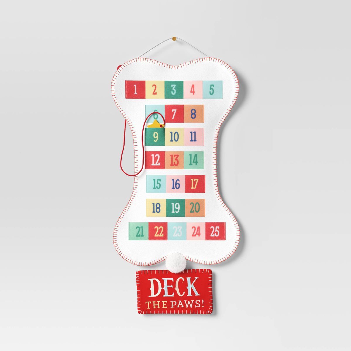25" Fabric Bone with Colorful Pockets 'Deck the Paws' Hanging Christmas Advent Calendar White - W... | Target