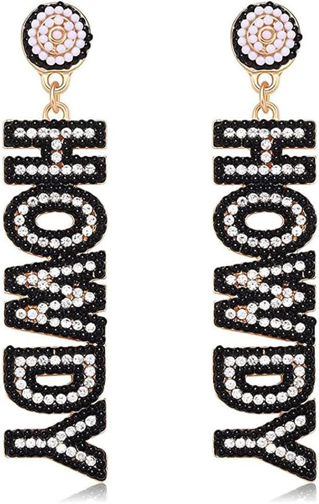 Western Cowgirl HOWDY drop Dangle Earrings Handmade Beaded Crystal Cowboy Nashville Country Conce... | Amazon (US)