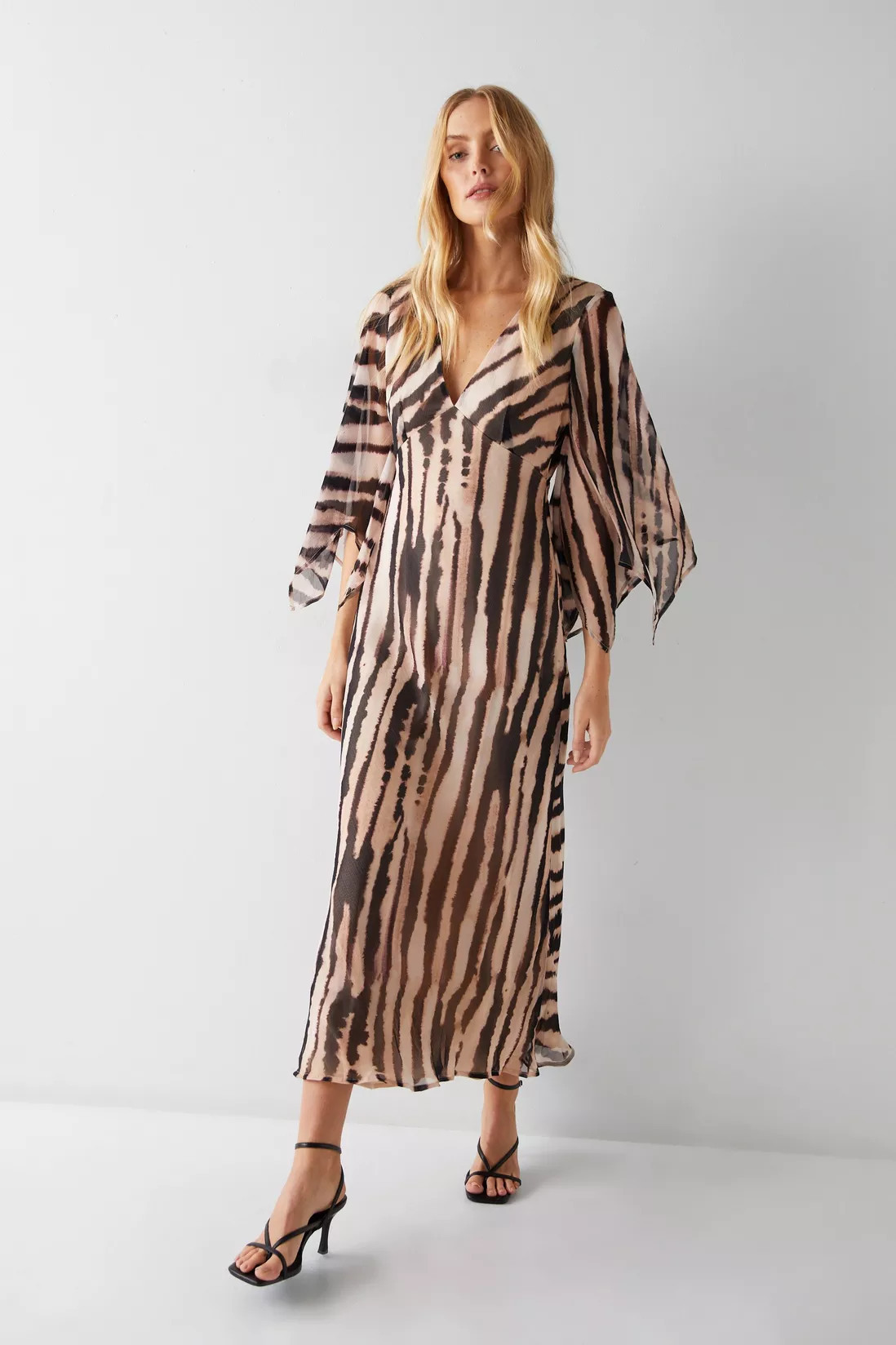 Dresses | Zebra Printed Viscose Georgette Midi Dress | Warehouse | Warehouse UK & IE