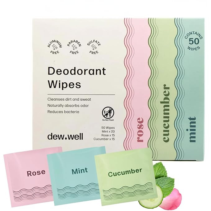 Dew Well Deodorant Wipes - On-the-Go Travel Deodorant - Fresh Mint, Rose & Cucumber Scents Body W... | Amazon (US)