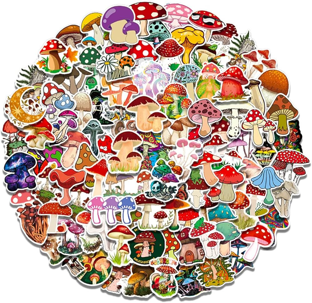 100 PCS Mushroom Stickers for Water Bottles,Cute Vinyl Waterproof Laptop Skateboard Stickers Aest... | Amazon (US)
